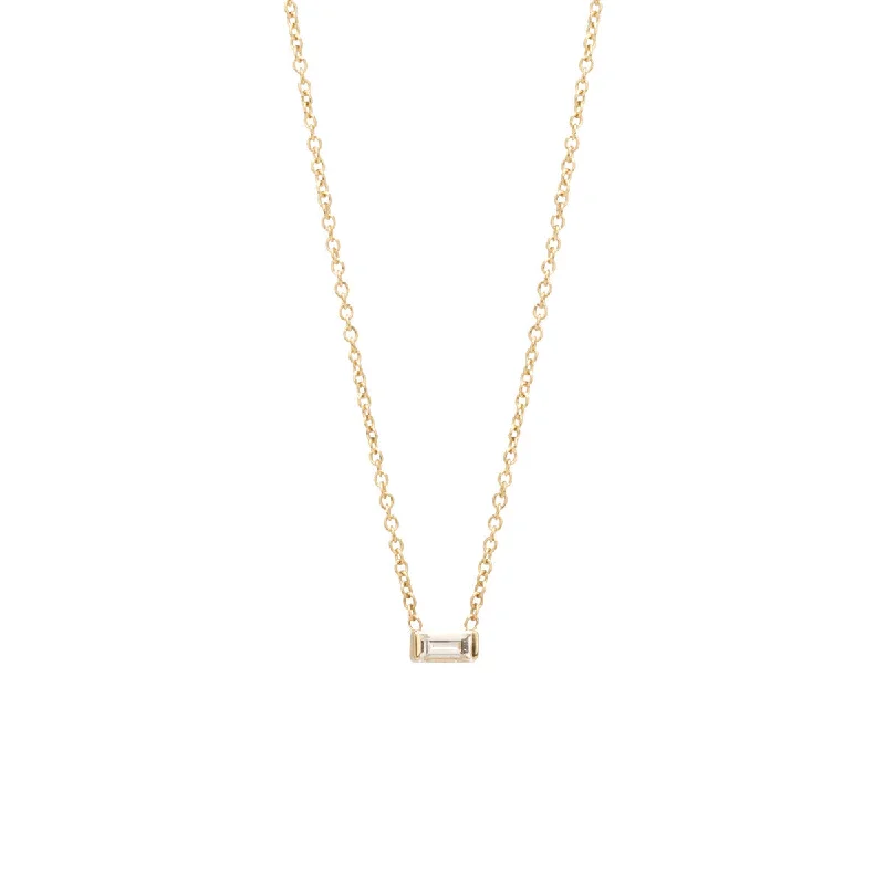 14k Medium Baguette Diamond Necklace | April Birthstone