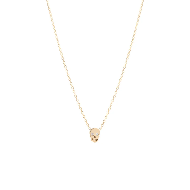 14k Itty Bitty Skull with Diamond Eyes Necklace