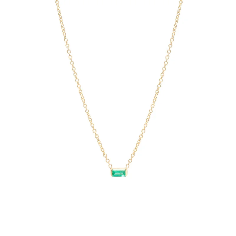 14k Emerald Baguette Necklace | May Birthstone