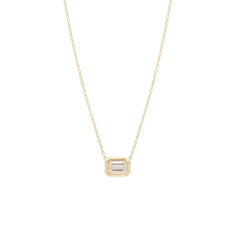 14k Large Emerald Cut Diamond Necklace