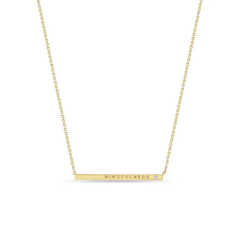 14k Engraved Thin ID Bar Necklace with Diamond