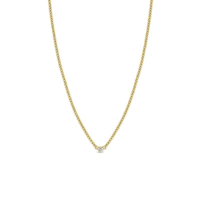 14k Diamond Bezel XS Curb Chain Necklace