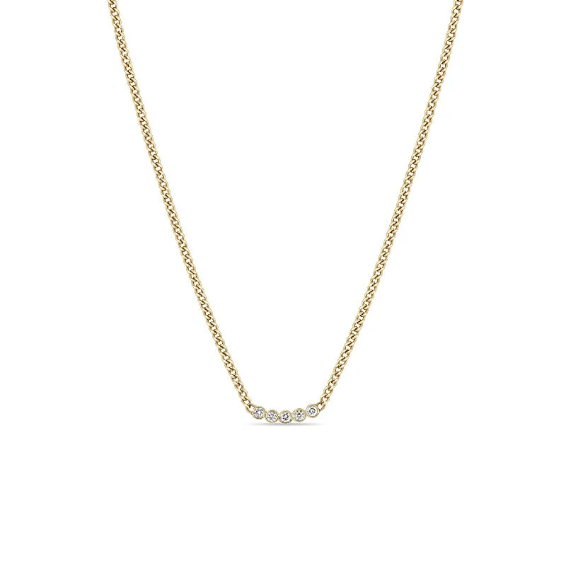 14k 5 Diamond Bezel Extra Small Curb Chain Necklace