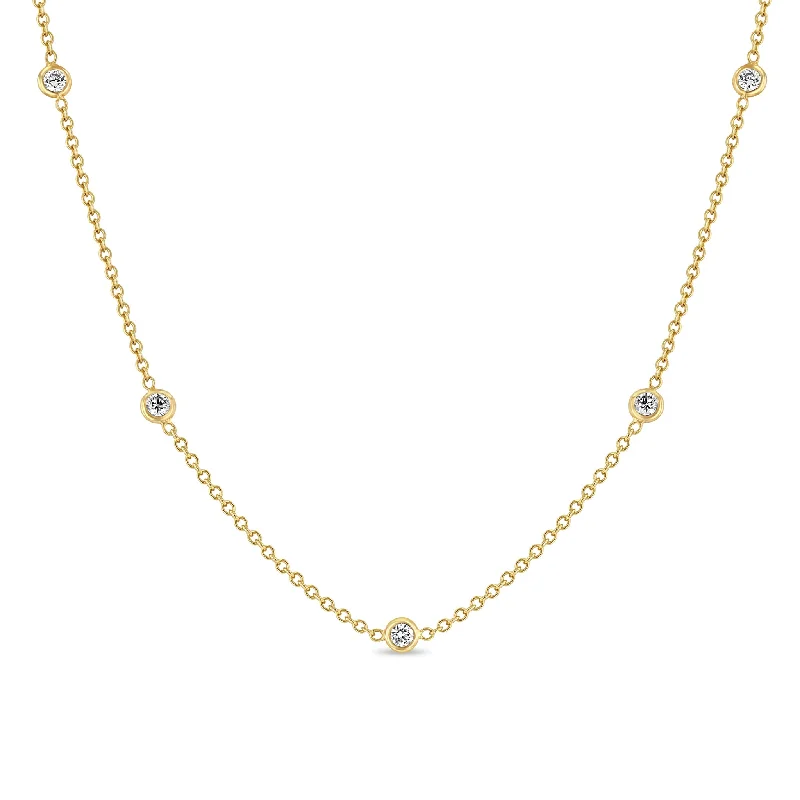 14k 5 Floating Diamond Station Necklace