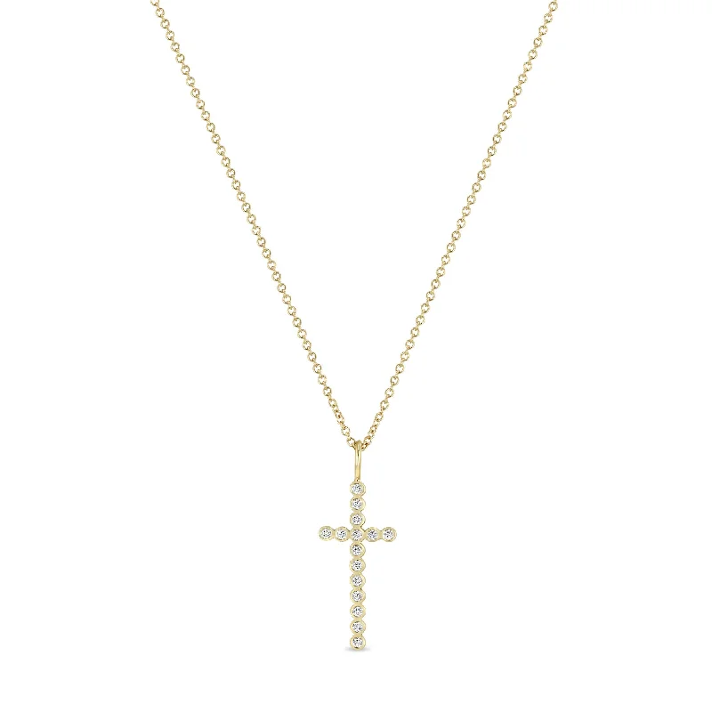 14k Diamond Bezel Cross Pendant Necklace