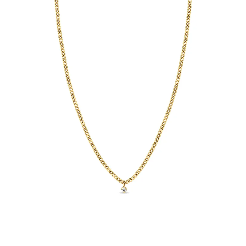 14k Prong Diamond Extra Small Curb Chain Necklace