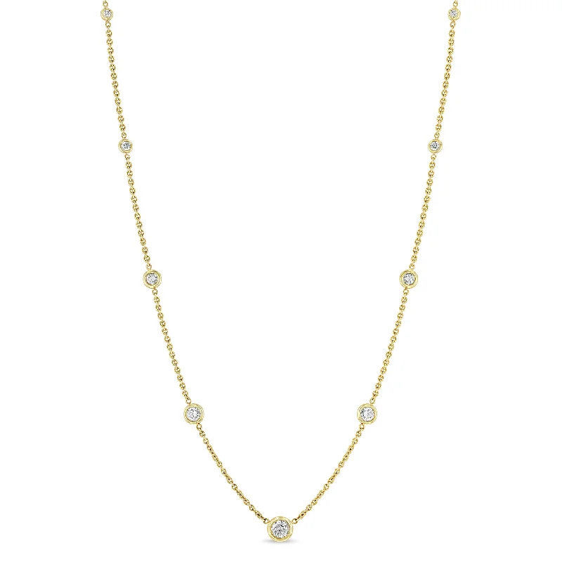 14k Graduated Floating Diamond Station Necklace