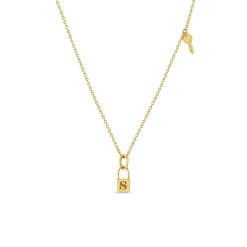 14k Midi Bitty Initial Lock & Itty Bitty Key Charm Necklace