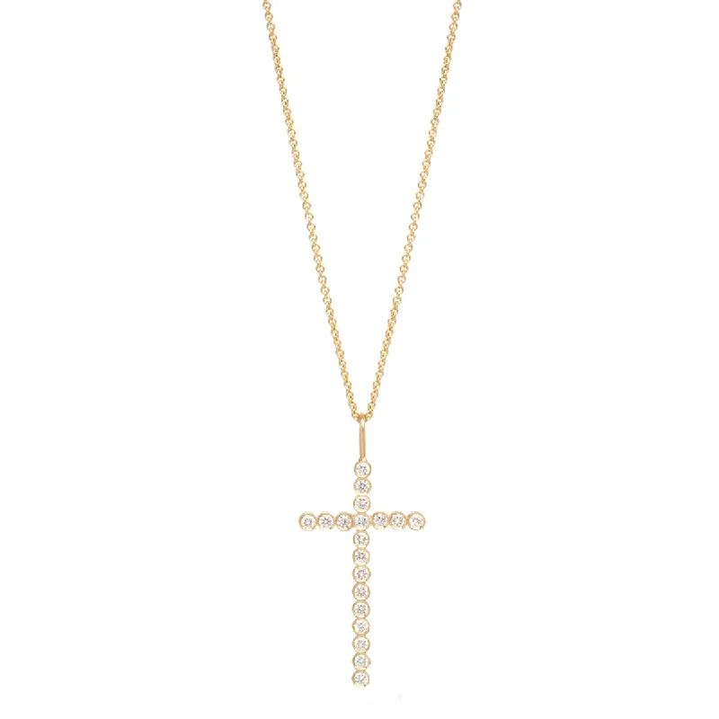 14k Large Diamond Bezel Cross Pendant Necklace