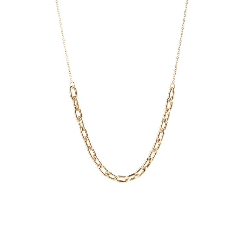 14k Large Square Oval Link Station Necklace