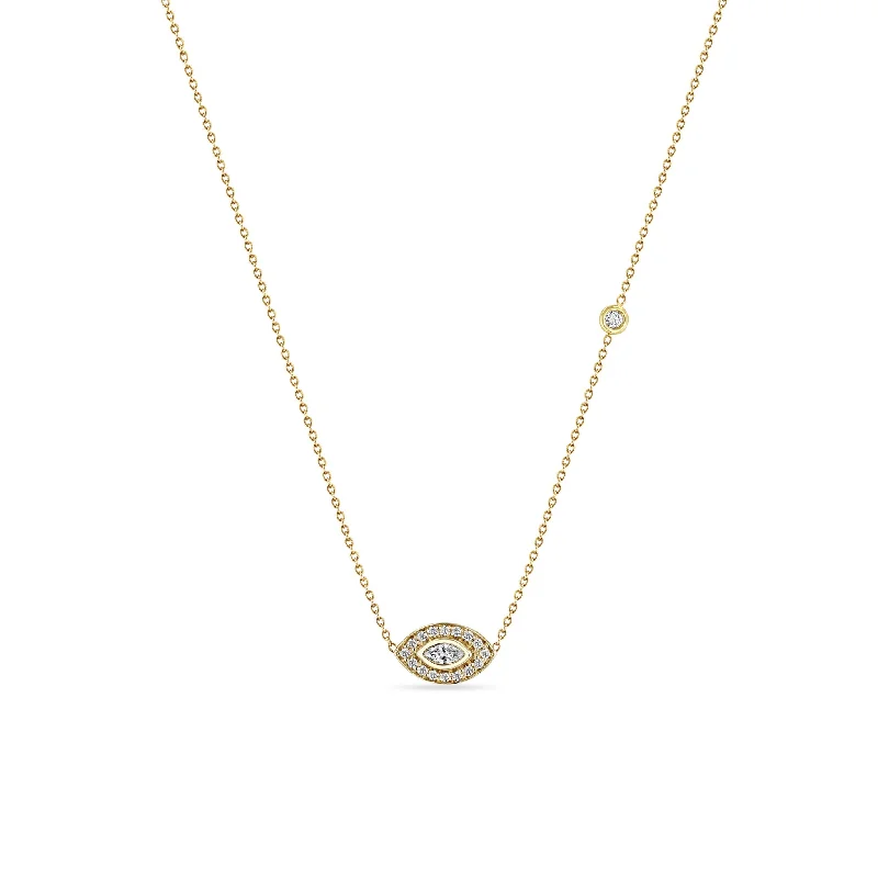 14k Marquise Diamond Halo Necklace with Floating Diamond