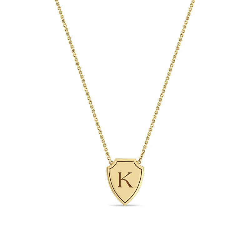 14k Initial Shield Necklace