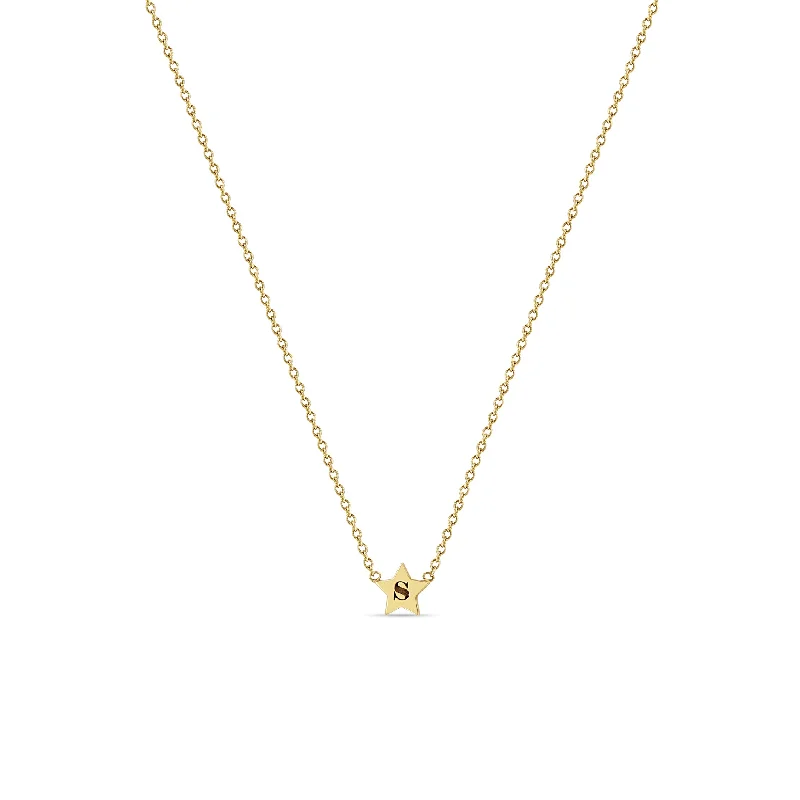 14k Engraved Initial Star Necklace