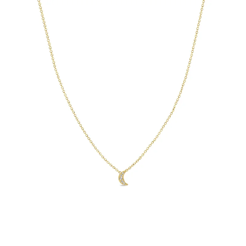 14k Itty Bitty Pavé Diamond Crescent Moon Necklace