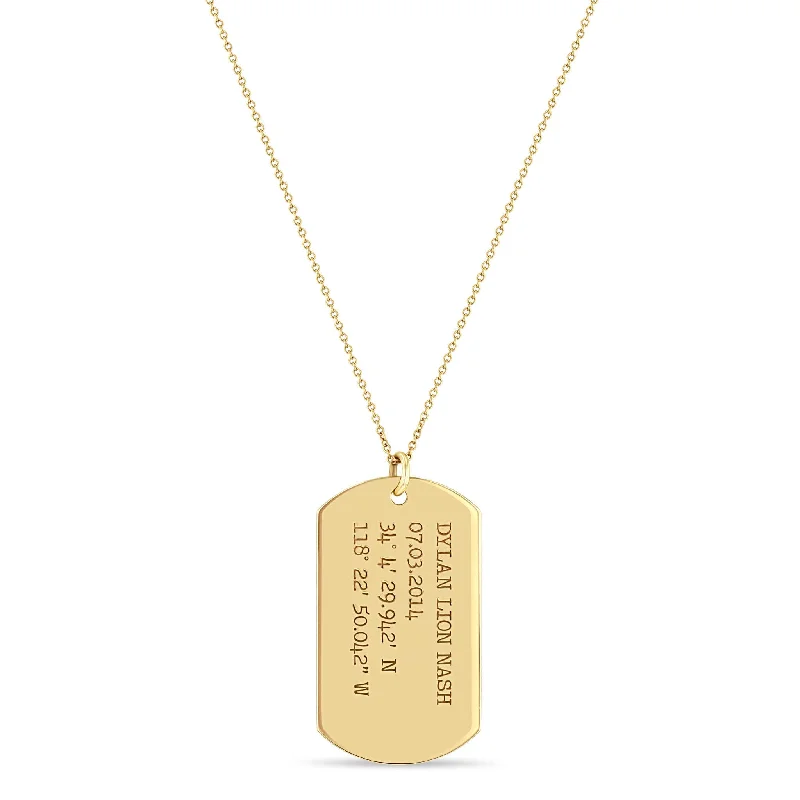 14k Large Engraved Dog Tag Necklace