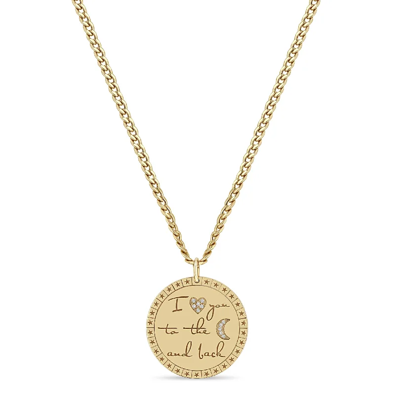 14k Large "I love you to the moon & back" Mantra Small Curb Chain Necklace