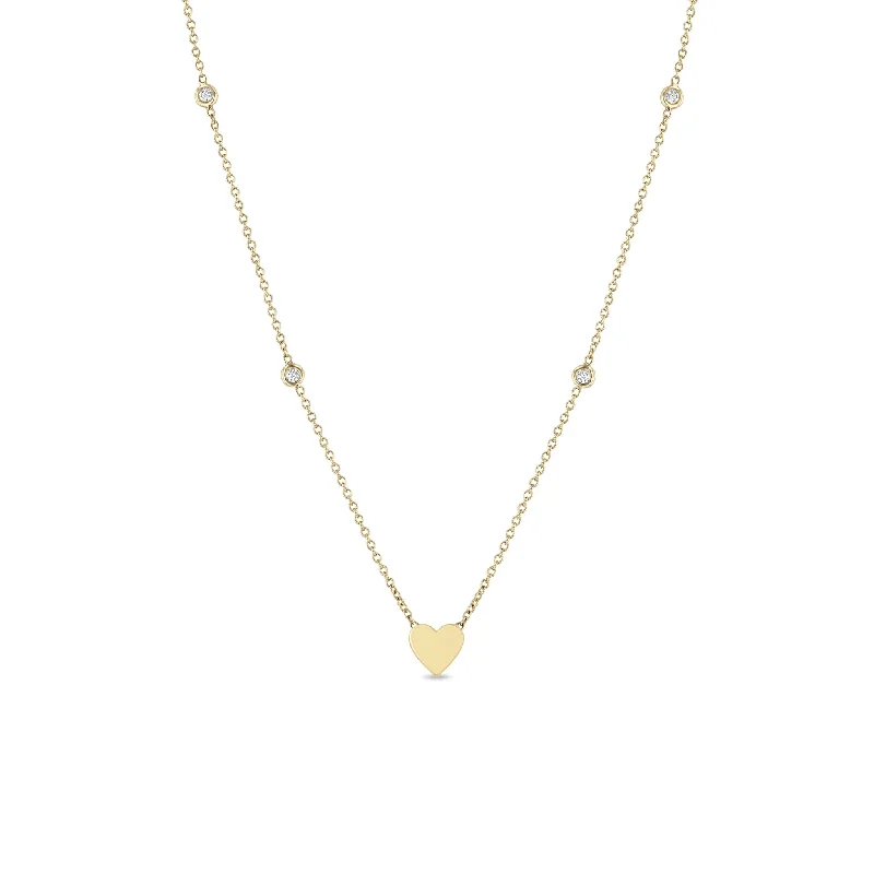 14k Midi Bitty Heart & Floating Diamond Station Necklace