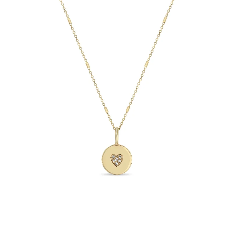 14k Pavé Diamond Heart Disc Necklace