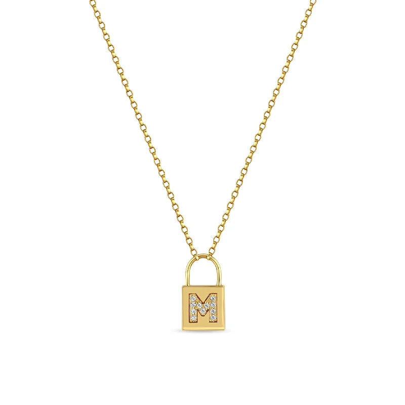 14k Pavé Diamond Initial Padlock Necklace