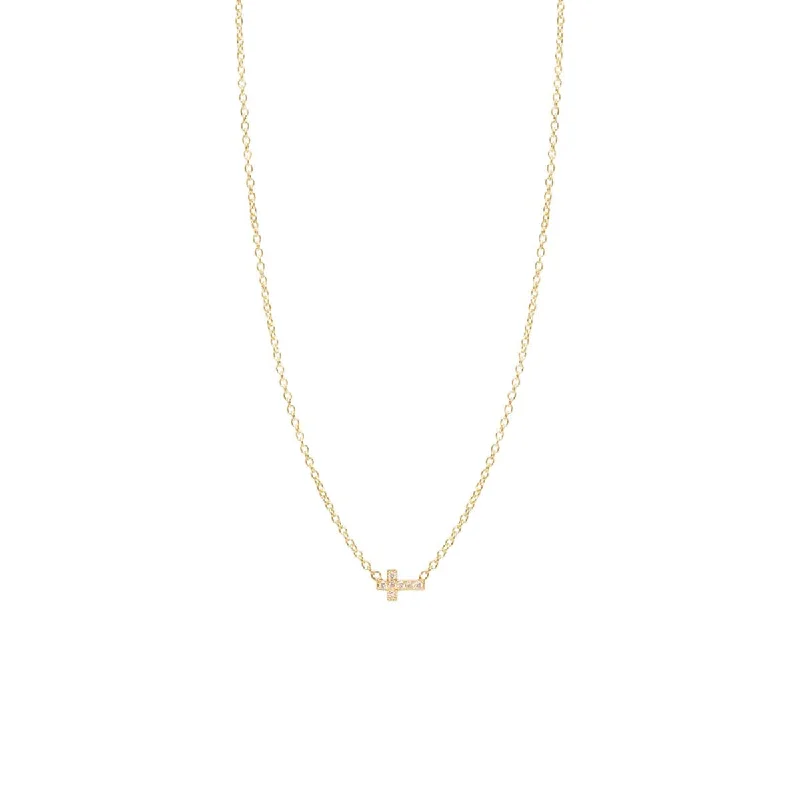 14k Pavé Diamond Itty Bitty Cross Necklace