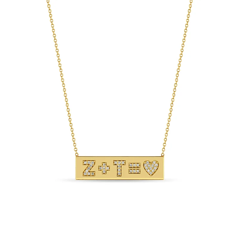 14k Pavé Diamond Heart Equation ID Necklace