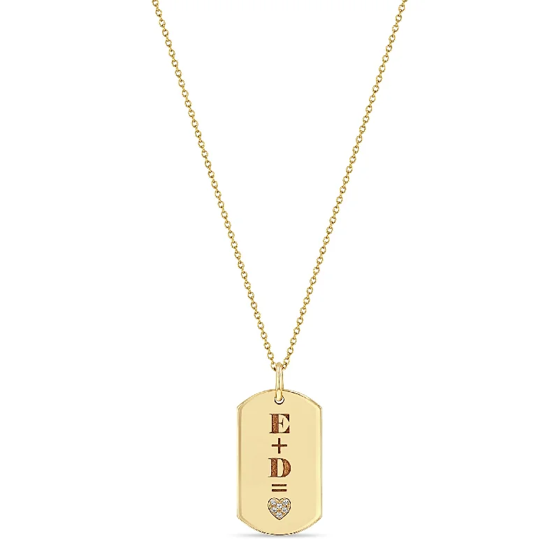 14k Pavé Diamond Heart Equation Medium Dog Tag Necklace