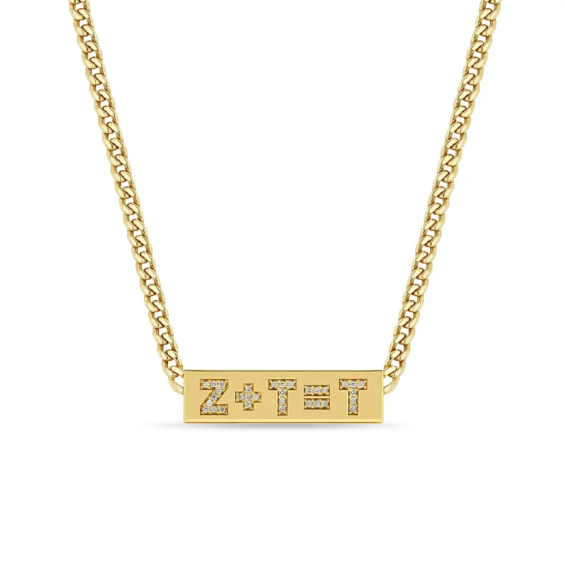 14k Curb Chain Pavé Diamond Initial Equation ID necklace