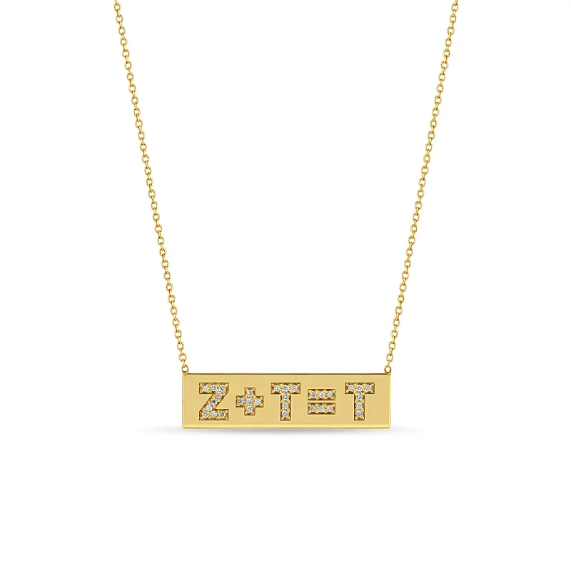 14k Pavé Diamond Initial Equation ID Necklace