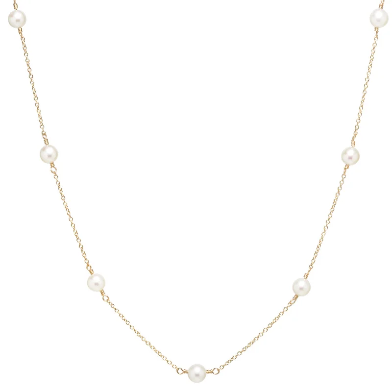 14k 7 Pearl Station Necklace