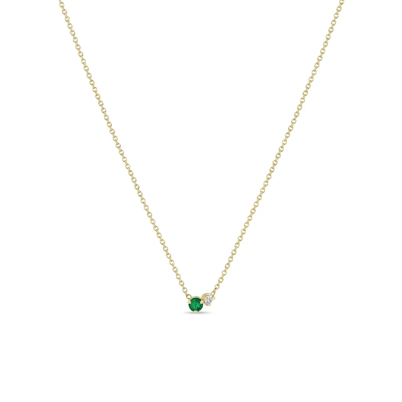 14k Prong Diamond & Emerald Necklace