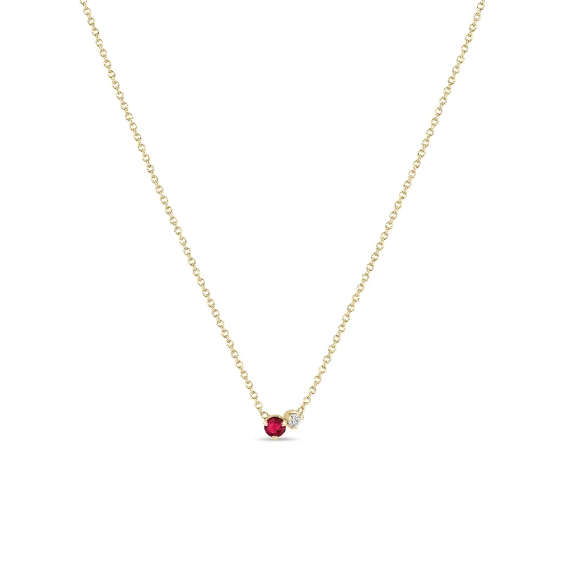 14k Prong Diamond & Ruby Necklace