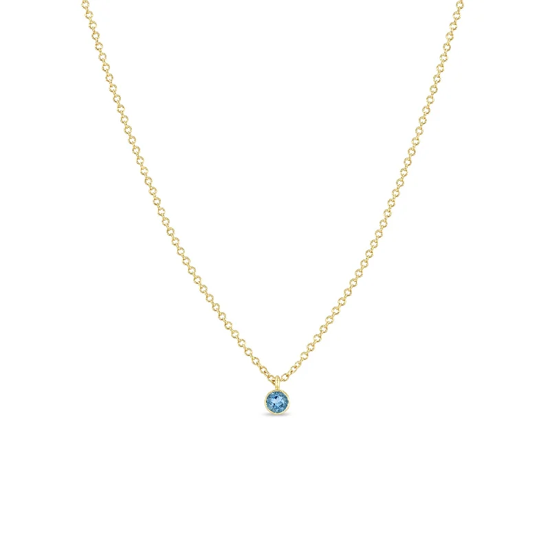 14k Single Aquamarine Pendant Necklace | March Birthstone