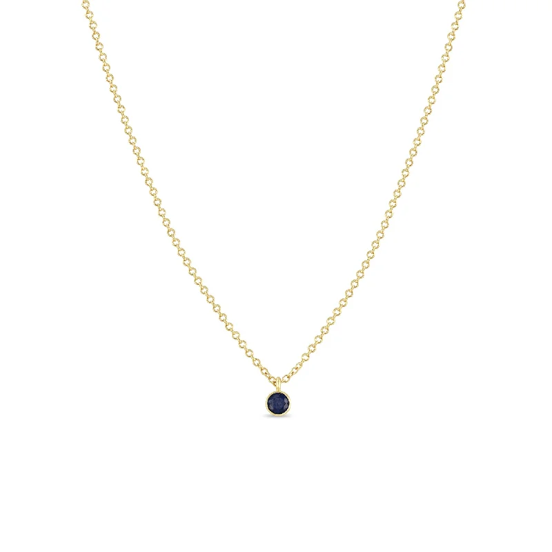 14k Single Blue Sapphire Pendant Necklace | September birthstone