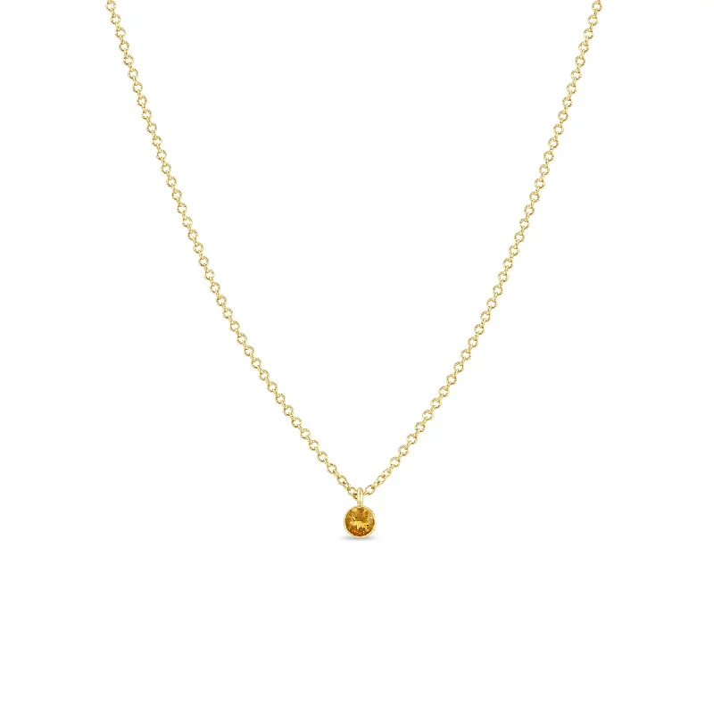 14k Single Citrine Bezel Pendant Necklace | November Birthstone