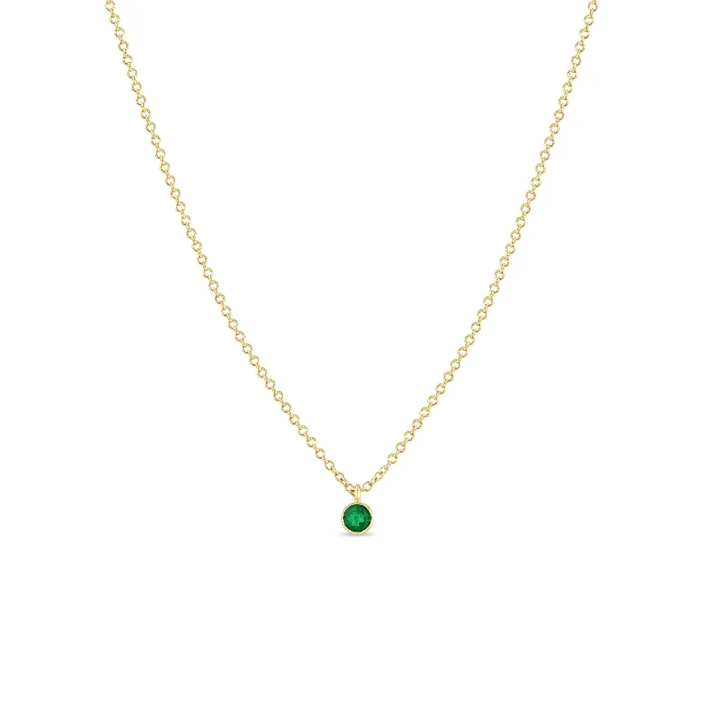 14k Single Emerald Pendant Necklace | May Birthstone