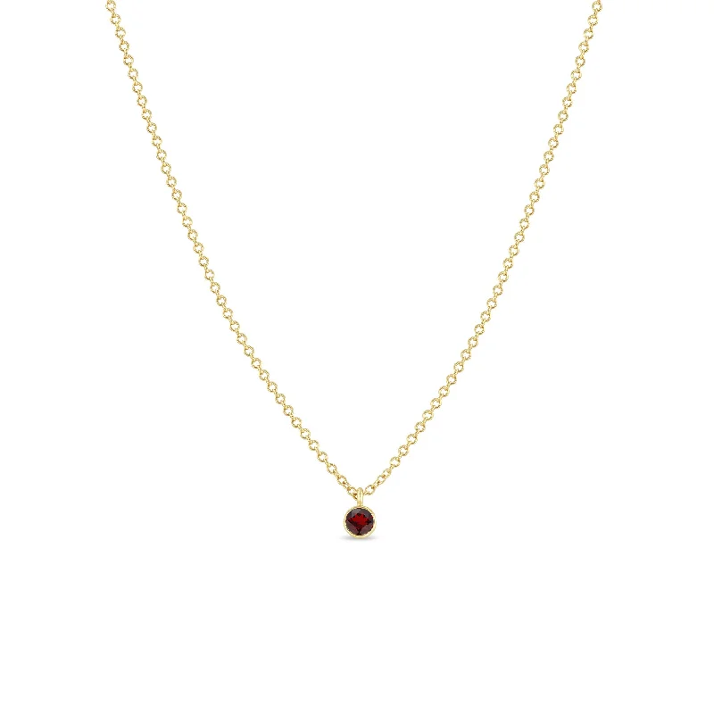 14k Single Garnet Pendant Necklace | January Birthstone