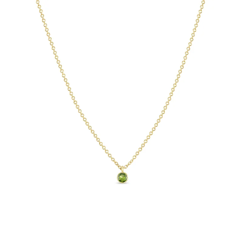 14k Single Peridot Bezel Pendant Necklace | August Birthstone