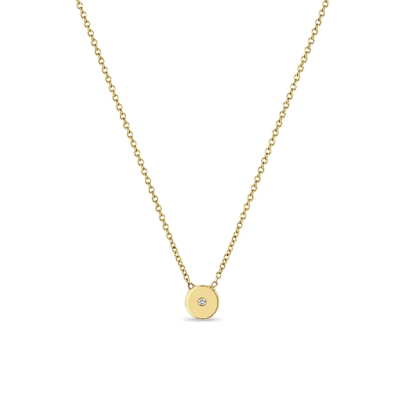 14k Gold Small Diamond Disc Necklace