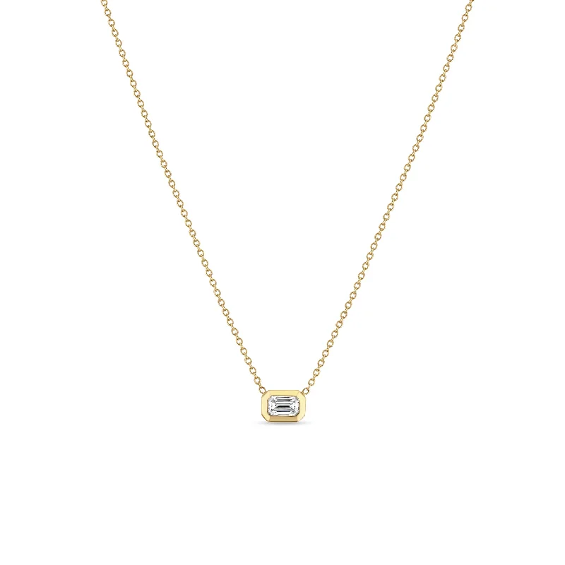 14k Small Emerald Cut Diamond Necklace