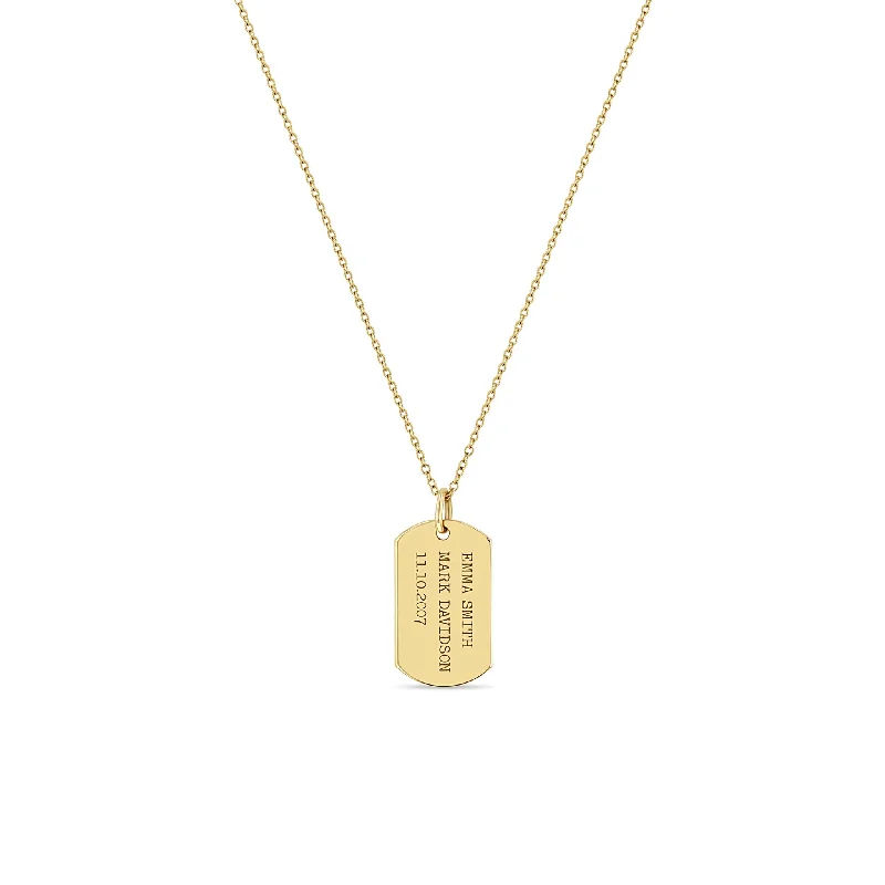 14k Small Engraved Dog Tag Necklace