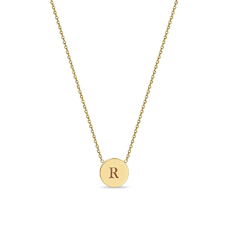 14k Engraved Initial Small Disc Necklace