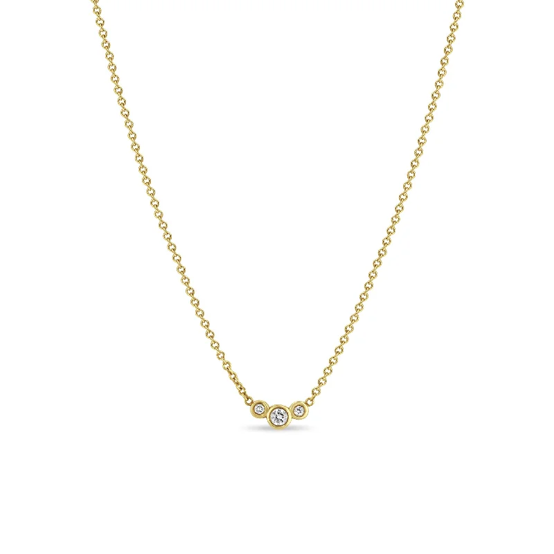 14k 3 Graduated Small Diamond Bezel Necklace