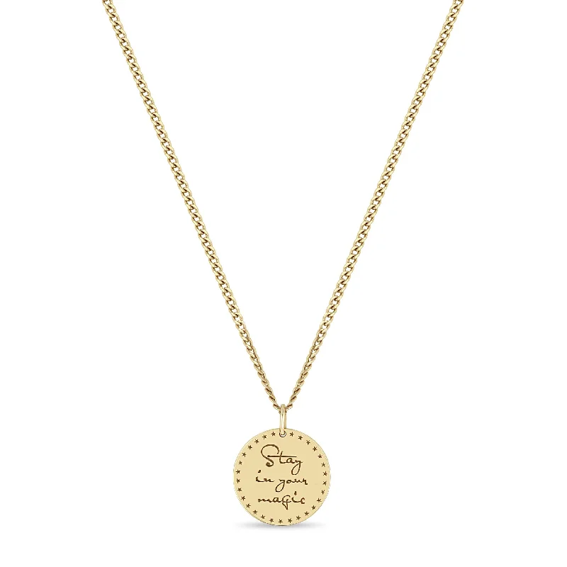 14k Small Mantra Necklace on Extra Small Curb Chain