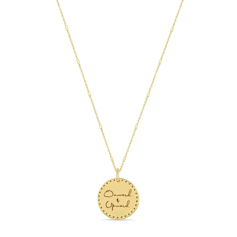 14k Small Mantra Star Border Necklace on Tiny Bar & Cable Chain