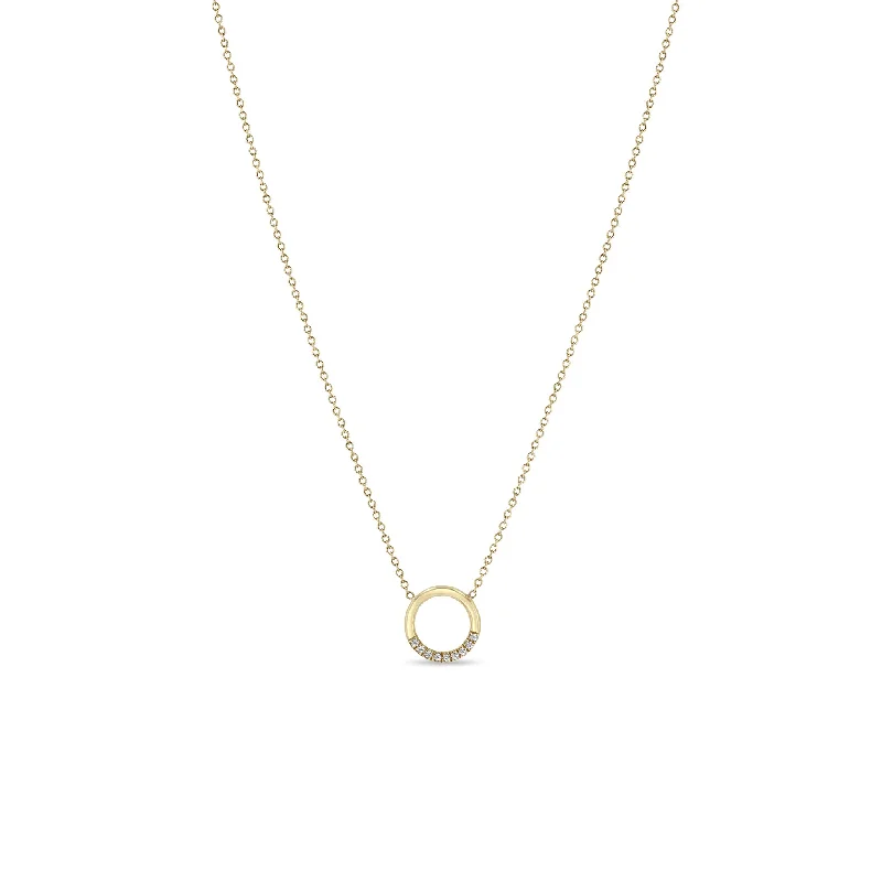 14k 10 Pavé Diamond Small Circle Necklace