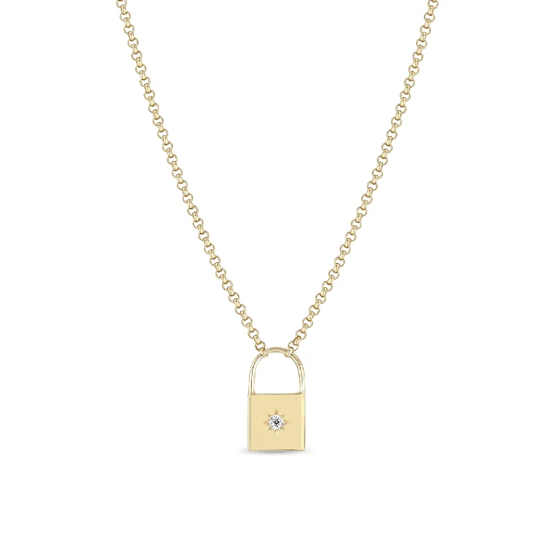 14k Star Set Diamond Padlock Necklace