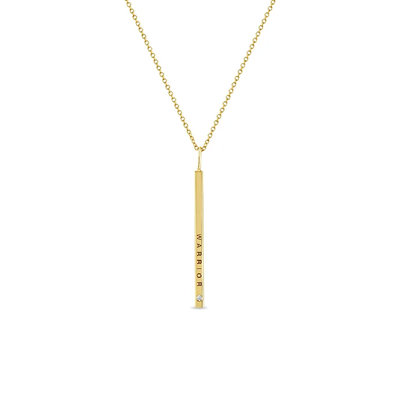 14k Thin Vertical ID Bar with Diamond Pendant Necklace