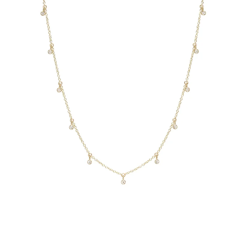 14k 11 Tiny Dangling Diamond Choker Necklace