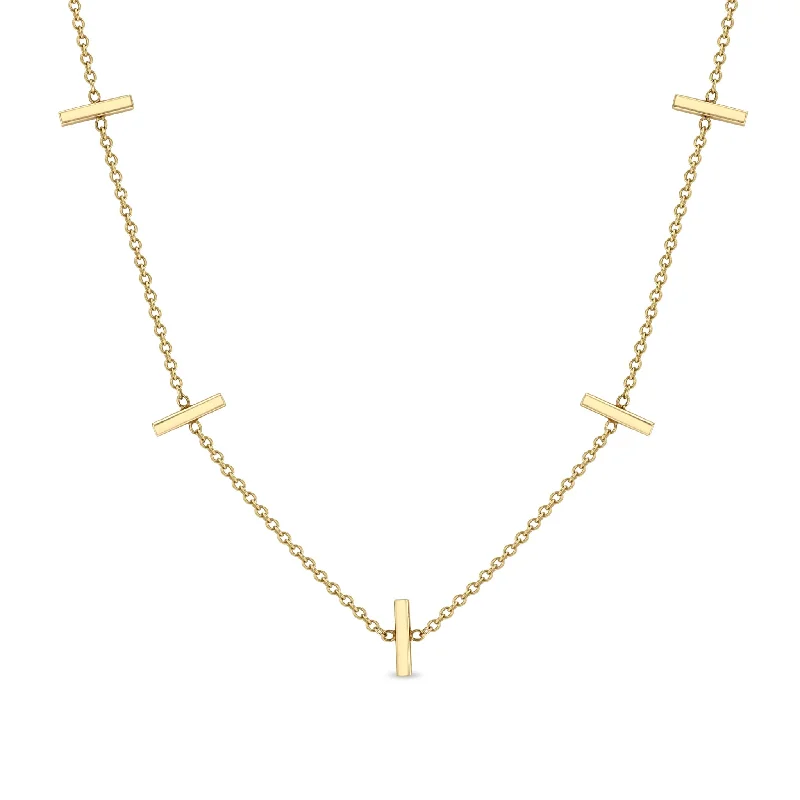 14k 5 Vertical Tiny Bar Station Necklace