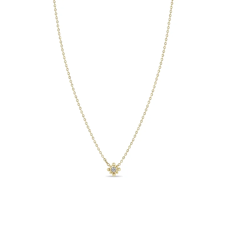 14k Tiny Bead Diamond Starburst Necklace